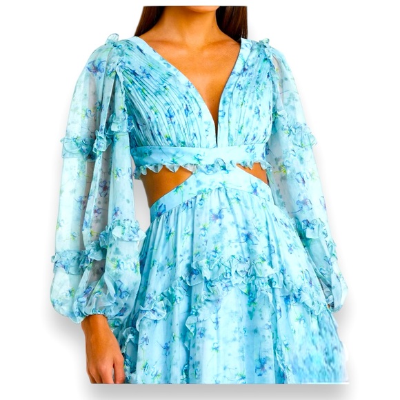 Mac Duggal Blue Floral Prom Dress - Picture 2 of 5